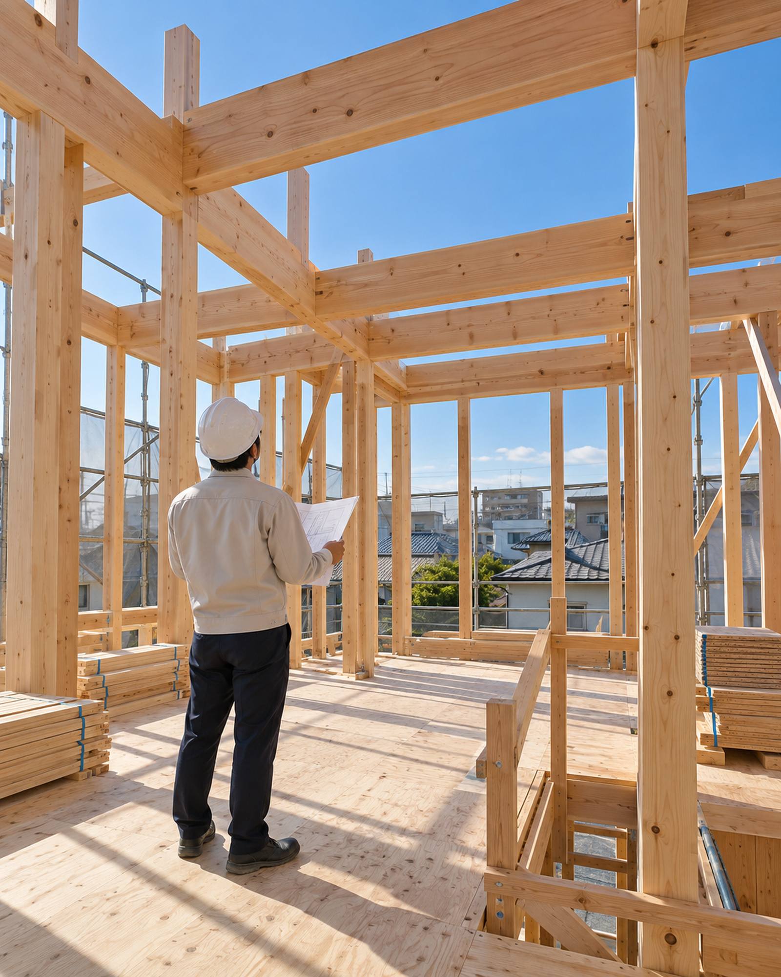 骨組みを確かめる建築士